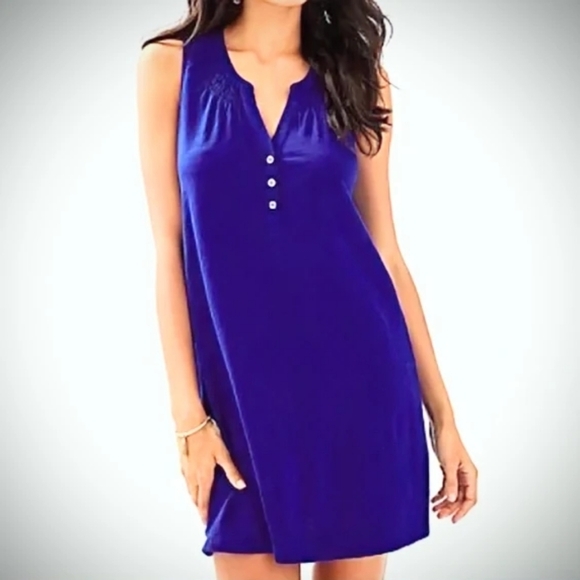 Lilly Pulitzer Dresses & Skirts - Lilly Pulitzer Esse Royal Blue Sleeveless Midi Shift Dress w/ Button Detail in M
